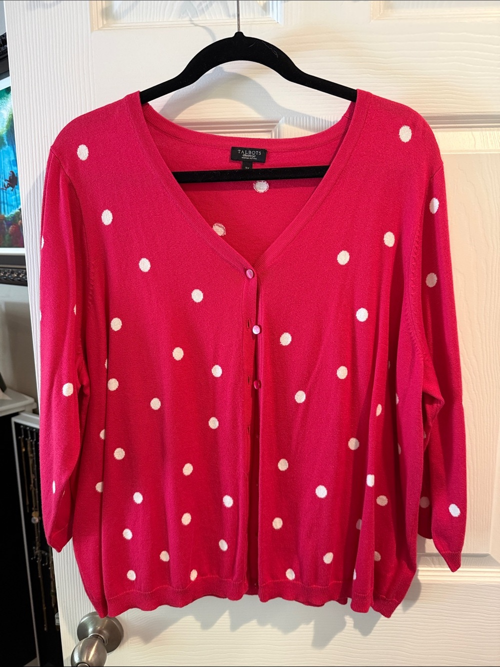 Talbots Hot Pink Polka Dot Cardigan